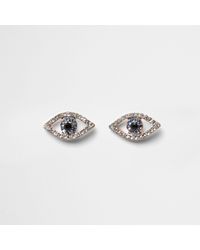 River Island Metallic Gold Tone Embellished Evil Eye Earrings