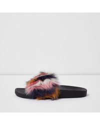 river island fluffy sliders