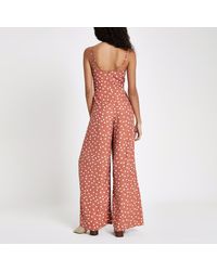 river island black spot wide leg jumpsuit