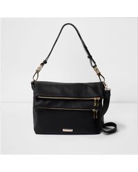 river island black double pocket messenger bag