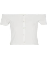 River Island White Cream Short Sleeve Popper Bardot Crop Top