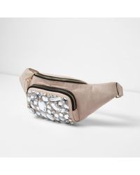 River Island Natural Beige Jewel Embellished Bumbag