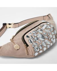 River Island Natural Beige Jewel Embellished Bumbag