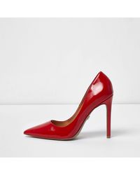 River Island Leather Wide Fit Patent Heeled Court Shoes in Red - Lyst
