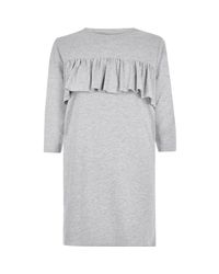 River Island Gray Grey Frill Panel Oversized T-shirt