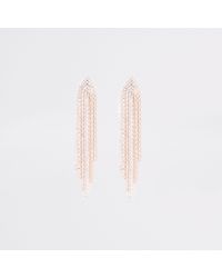River Island Metallic Rose Gold Tone Slinky Rhinestone Stud Earrings