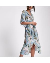 River Island Blue Floral Print Twist Front Dress