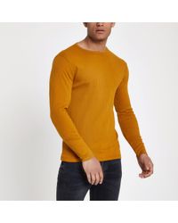 River Island Dark Yellow Ribbed Slim Fit T-shirt for men