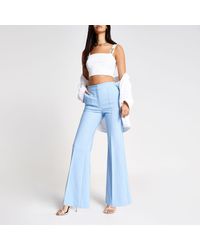 River Island Synthetic Light Blue Structured Flared Trousers - Lyst