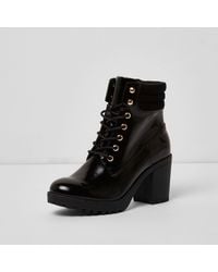River Island Black Patent Lace Up 