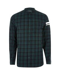River Island Green Check Print Sleeve Grandad Shirt for men