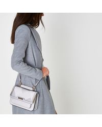River Island Gray Light Grey Mixed Texture Mini Satchel Bag