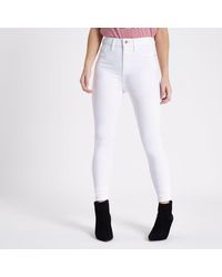 River Island Petite White Harper High Waisted Skinny Jeans