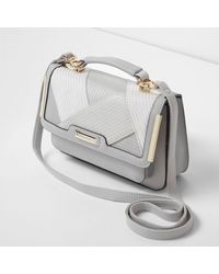 River Island Gray Light Grey Mixed Texture Mini Satchel Bag