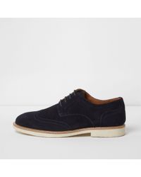 River Island Suede White Sole Brogues in Navy (Blue) for Men - Lyst
