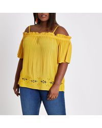 River Island Plus Yellow Shirred Bardot Top