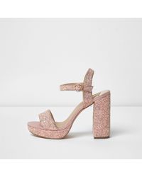 glitter platform block heels