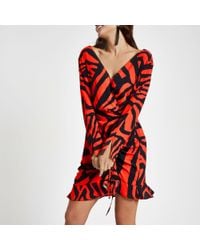 river island red wrap dress