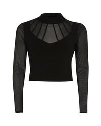 River Island Black Mesh Turtleneck Crop Top