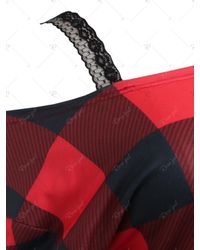 Rosegal Red Skew Neck Plus Size Plaid Sweatshirt