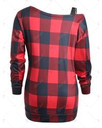 Rosegal Red Skew Neck Plus Size Plaid Sweatshirt