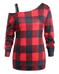Rosegal Red Skew Neck Plus Size Plaid Sweatshirt