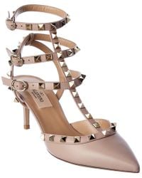 valentino rockstud caged 65 leather ankle strap pump