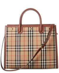 Burberry Title Medium Vintage Check Two-handle Tote in Beige 