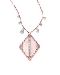 Meira T | Pink Chalcedony, Mother-of-pearl, Diamond & 14k Rose Gold Geometric Doublet Pendant Necklace | Lyst