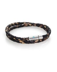 Tateossian | Brown Paraiba Topaz, Printed Leather & Sterling Silver Double-wrap Braided Bracelet for Men | Lyst