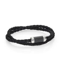 Tateossian | Black Leather, Carbon Fiber & Sterling Silver Bicolor Braided Bracelet for Men | Lyst