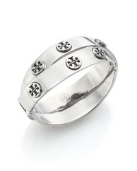 Tory Burch | Metallic Studded Double-wrap Logo Bracelet/silvertone | Lyst
