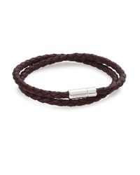 Tateossian | Brown Scoubidou Leather & Sterling Silver Braided Double-wrap Bracelet for Men | Lyst