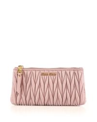 Miu Miu | Pink Matelasse Leather Zip Pouch | Lyst