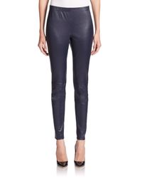 St. John | Blue Leather Cropped Leggings | Lyst