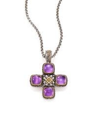 Konstantino | Metallic Erato Amethyst, 18k Yellow Gold & Sterling Silver Square Cross Pendant | Lyst