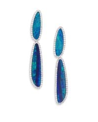 Meira T | Blue Boulder Opal, Diamond & 14k White Gold Drop Earrings | Lyst