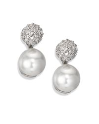 Kenneth Jay Lane | Metallic Pave & Faux Pearl Earrings | Lyst