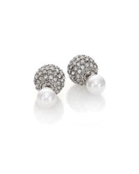 Kenneth Jay Lane | Metallic Faux Pearl & Pave Double Stud Earrings | Lyst