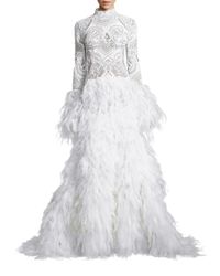 browse stores simkhai ostrich feather jonathan gown skirt sleeve lace
