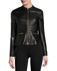 Burberry Leather Zip Front Jacket in Black - Lyst