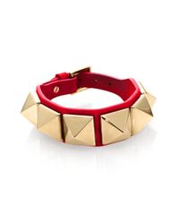 Valentino | Red Rockstud Large Leather Bracelet | Lyst