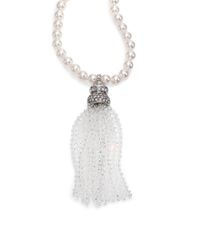 Oscar de la Renta | Metallic Bridal Faux Pearl & Crystal Tassel Pendant Necklace | Lyst