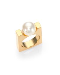 Chloé | Metallic Darcey Faux Pearl Square Ring | Lyst