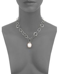 baroque 22mm majorica pearl chain sterling drop pendant necklace silver