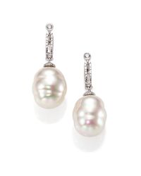 Majorica | 14mm White Baroque Pearl & Sterling Silver Huggie Drop Earrings | Lyst