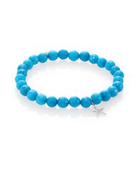 Sydney Evan | Blue Peacock Jade, Diamond & 14k White Gold Star Charm Beaded Stretch Bracelet | Lyst