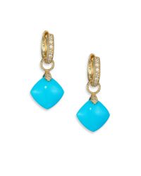 Jude Frances | Blue Classic Turquoise, Diamond & 18k Yellow Gold Cushion Earring Charms | Lyst