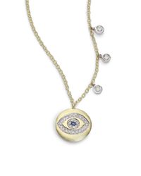Meira T | Metallic Sapphire, Diamond & 14k Yellow Gold Evil Eye Disc Charm Necklace | Lyst