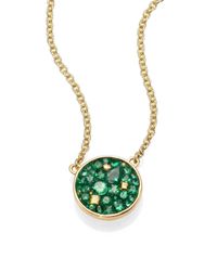 Plevé | Green Verde Tsavorite, Diamond & 18k Yellow Gold Disc Pendant Necklace | Lyst
